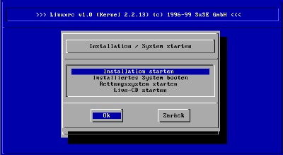 linuxrc - Installationsmodus